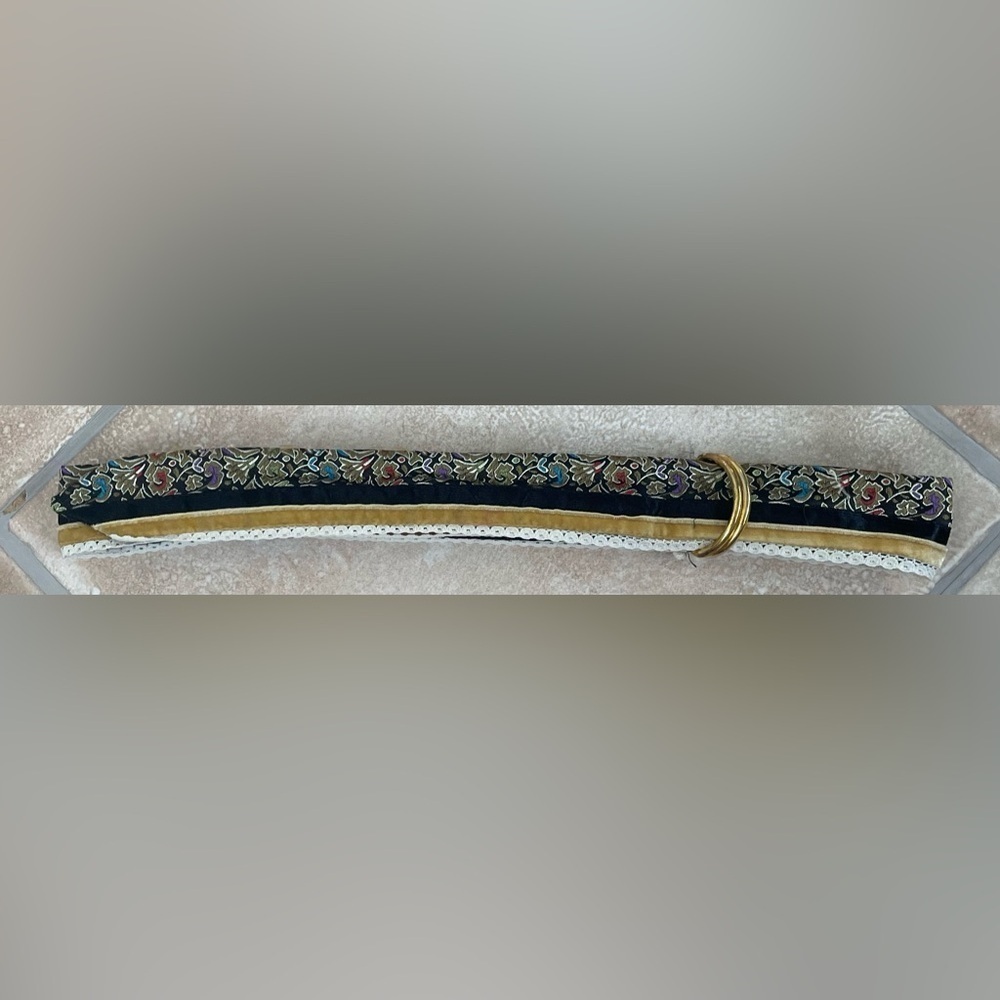 Asian black, gold, white inspired belt with gold hardware and lace detailing;42” - Picture 1 of 5